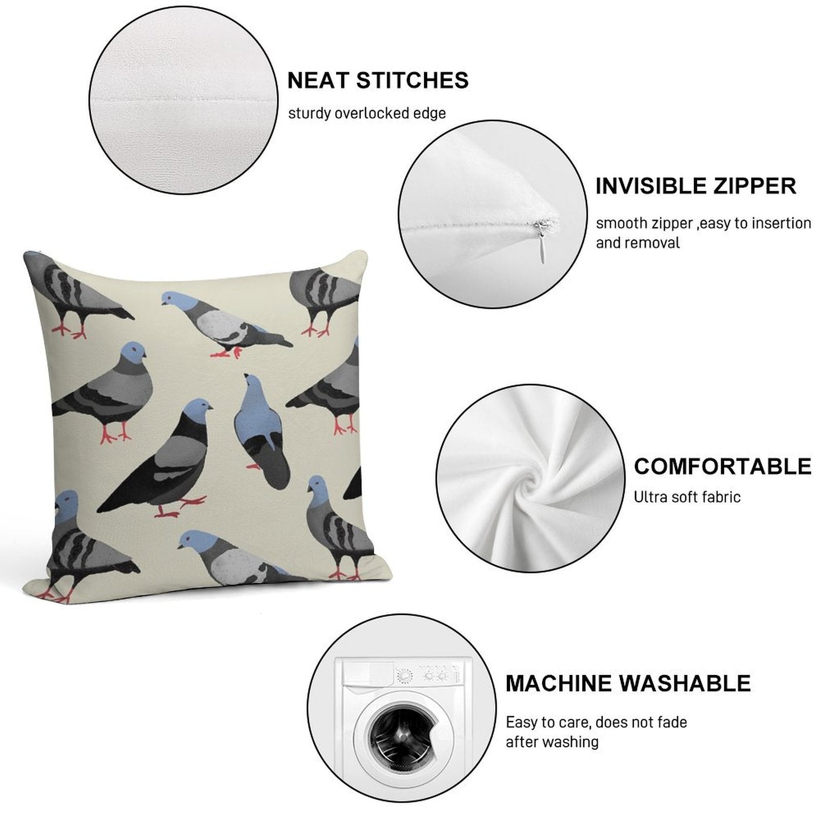Design 33 - The Pigeons Soft Warmth Comfort Throw Pillow