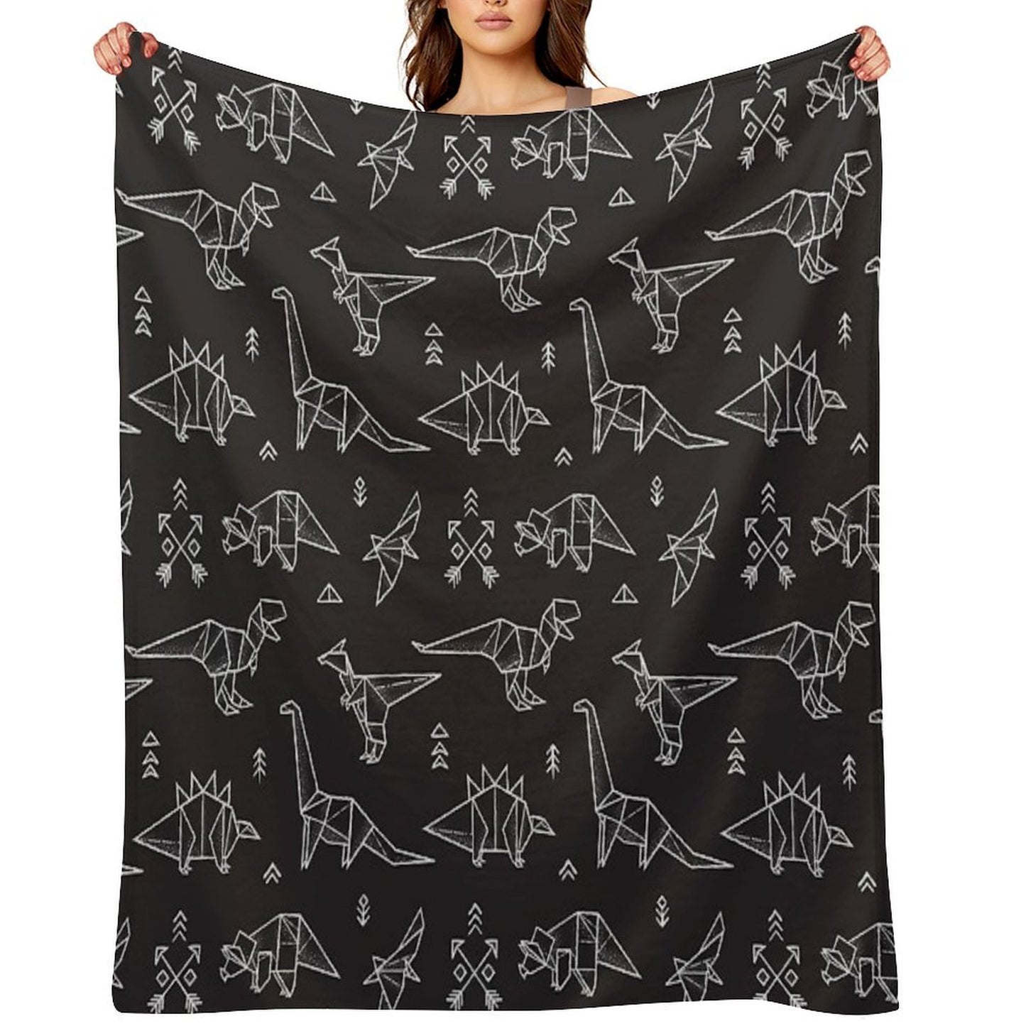 Black And White Origami Dinosaurs Multi-functional Throw Blanket
