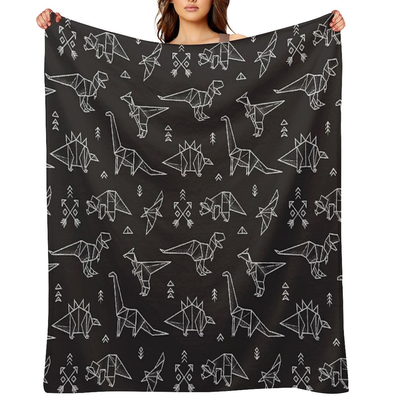 Black And White Origami Dinosaurs Multi-functional Throw Blanket