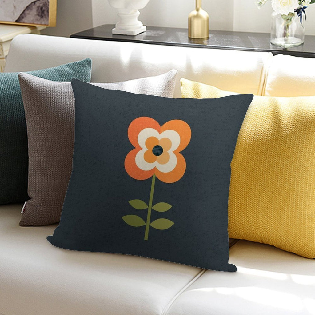 Retro Flower - Orange And Charcoal Soft Gift Ready Throw Pillow