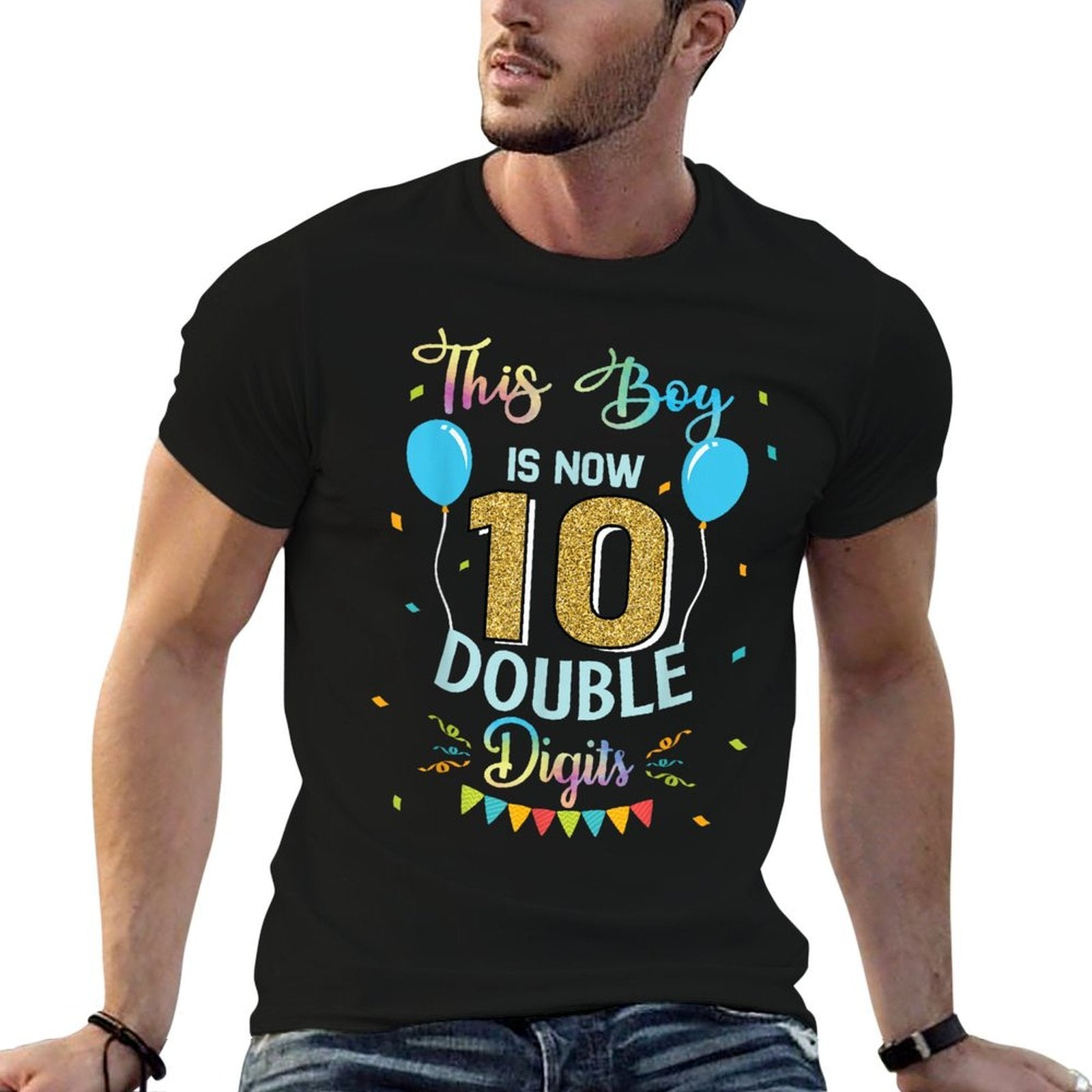 This Boy Is Now Double Digits 10th Birthday Boy 10 Years Old  Summer-ready Fabric T-Shirt