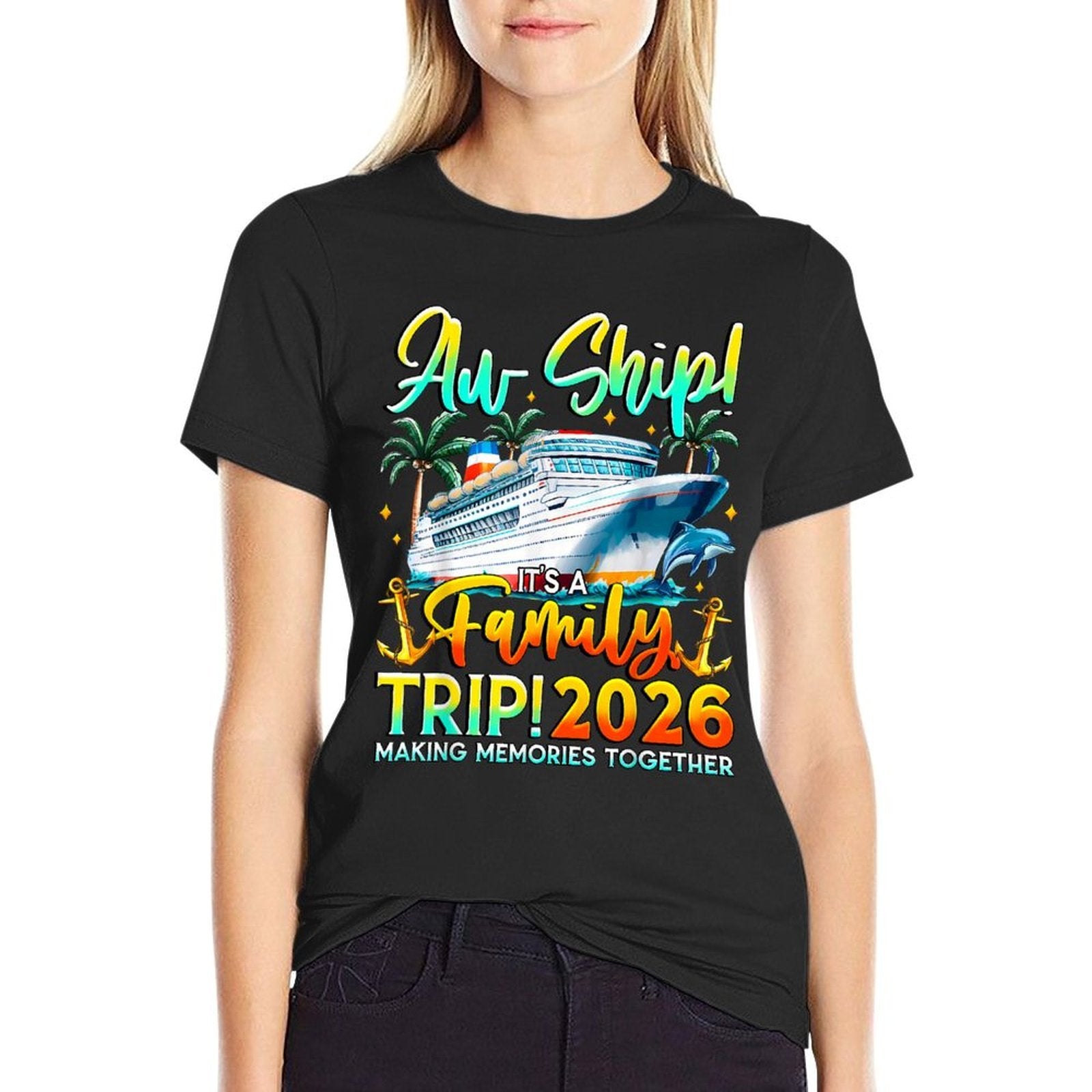 Funny Cruise Ship Family Trip Vacation 2026 Reunion Matching  Ribbed Collar T-Shirt