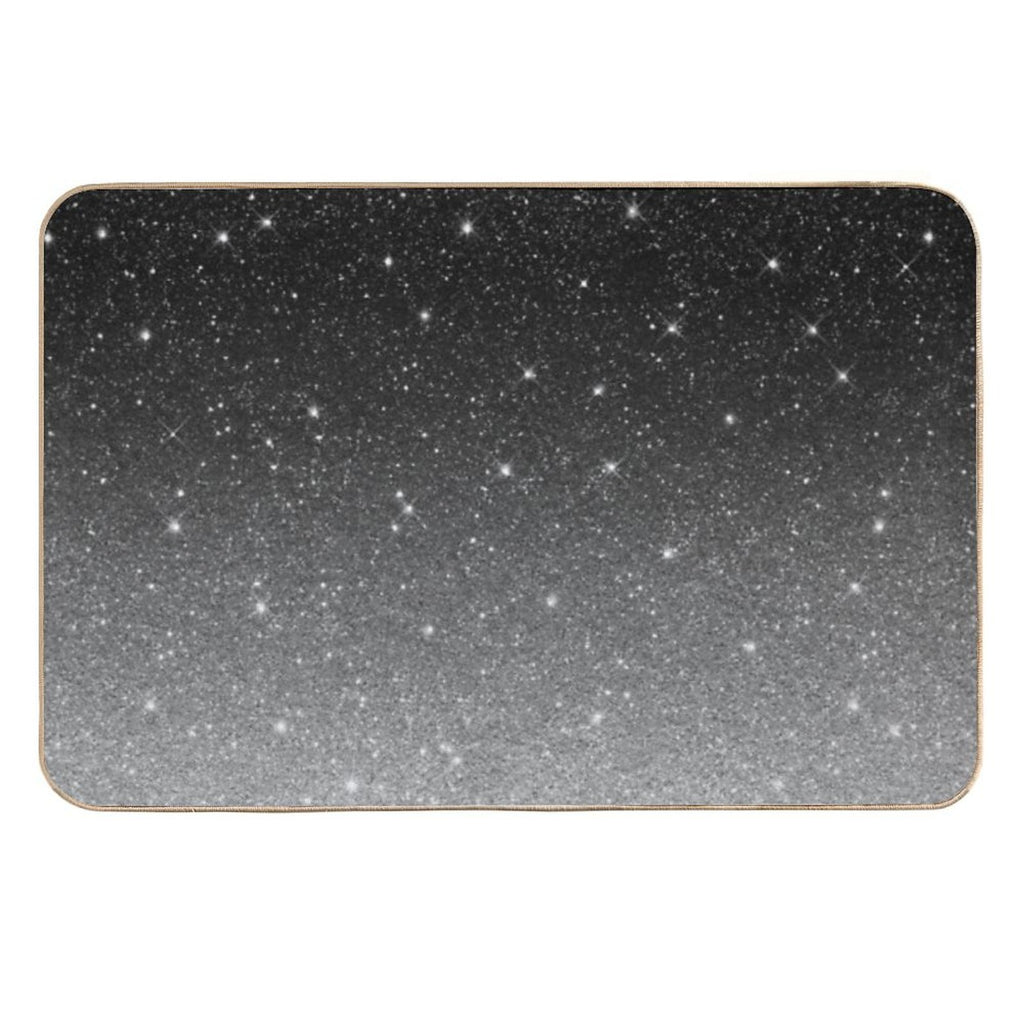 Black Silver Grey Sparkle Ombre Glitter  Easy Maintenance Bath Mat