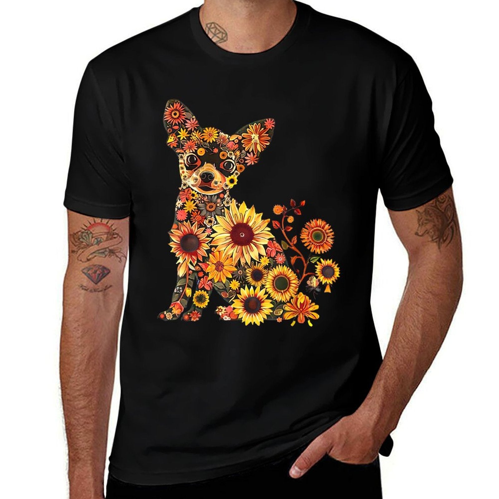 Floral Chihuahua Sunflower Mama Cute Mom Mother&#39;s Day  Summer-ready Fabric T-Shirt