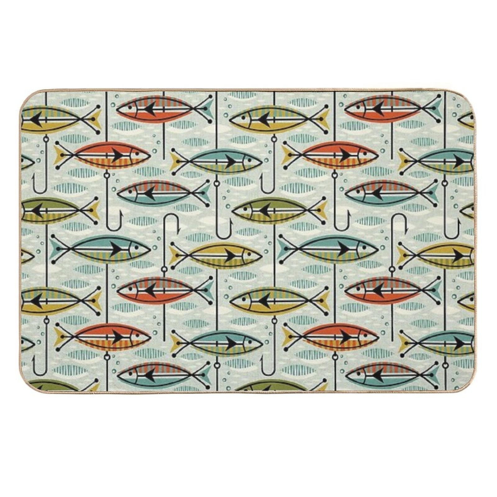 Retro Color Block Fish  Long-Lasting Bath Mat