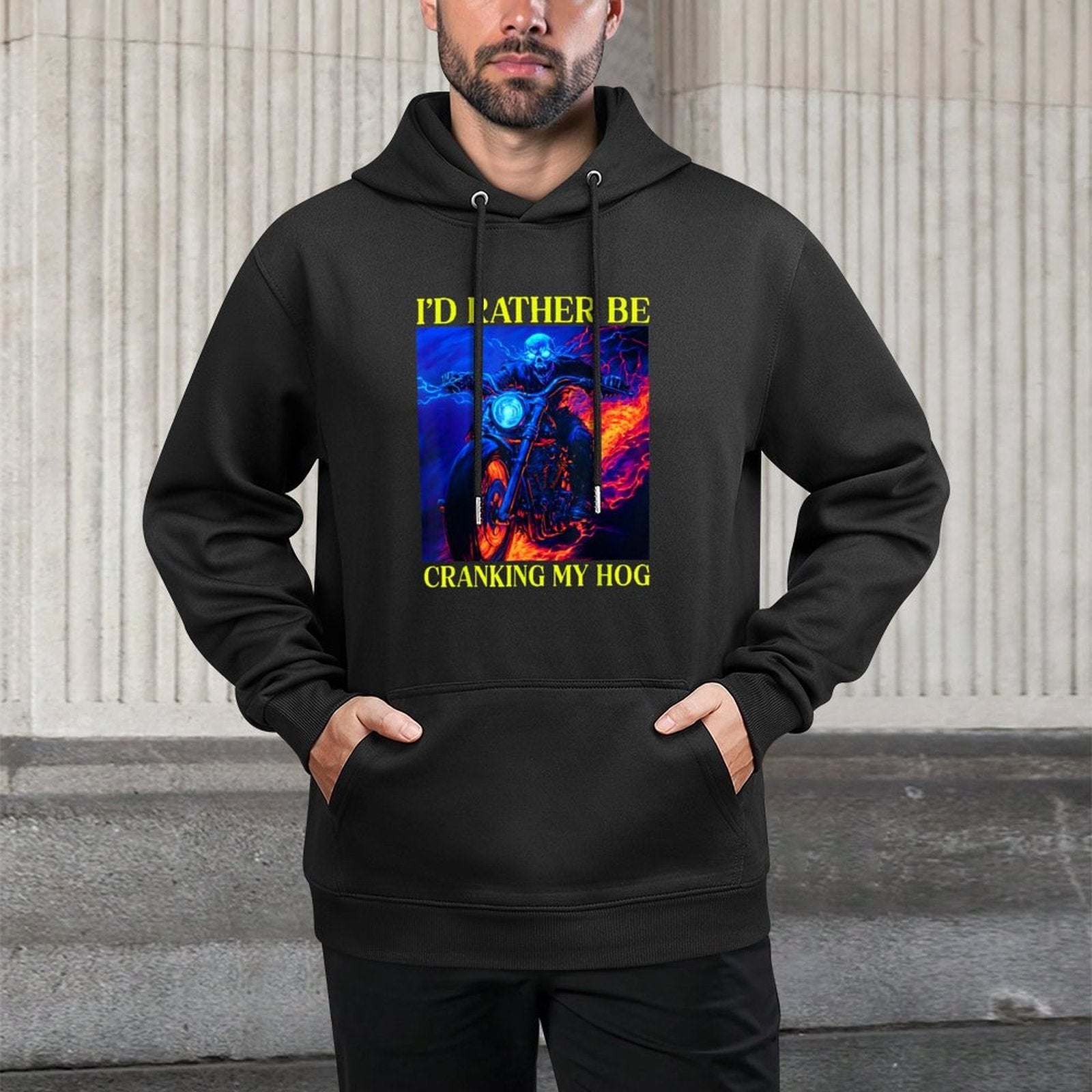 Id Rather Be Cranking My Hog Motorcycle Skeleton Shape Retention Hoodie