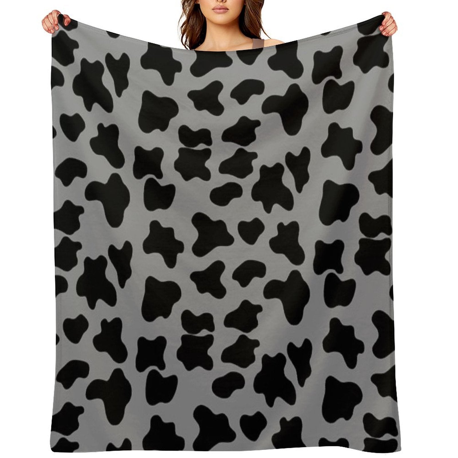 Cow Animal Print Pattern Black And Grey Gift-ready Throw Blanket