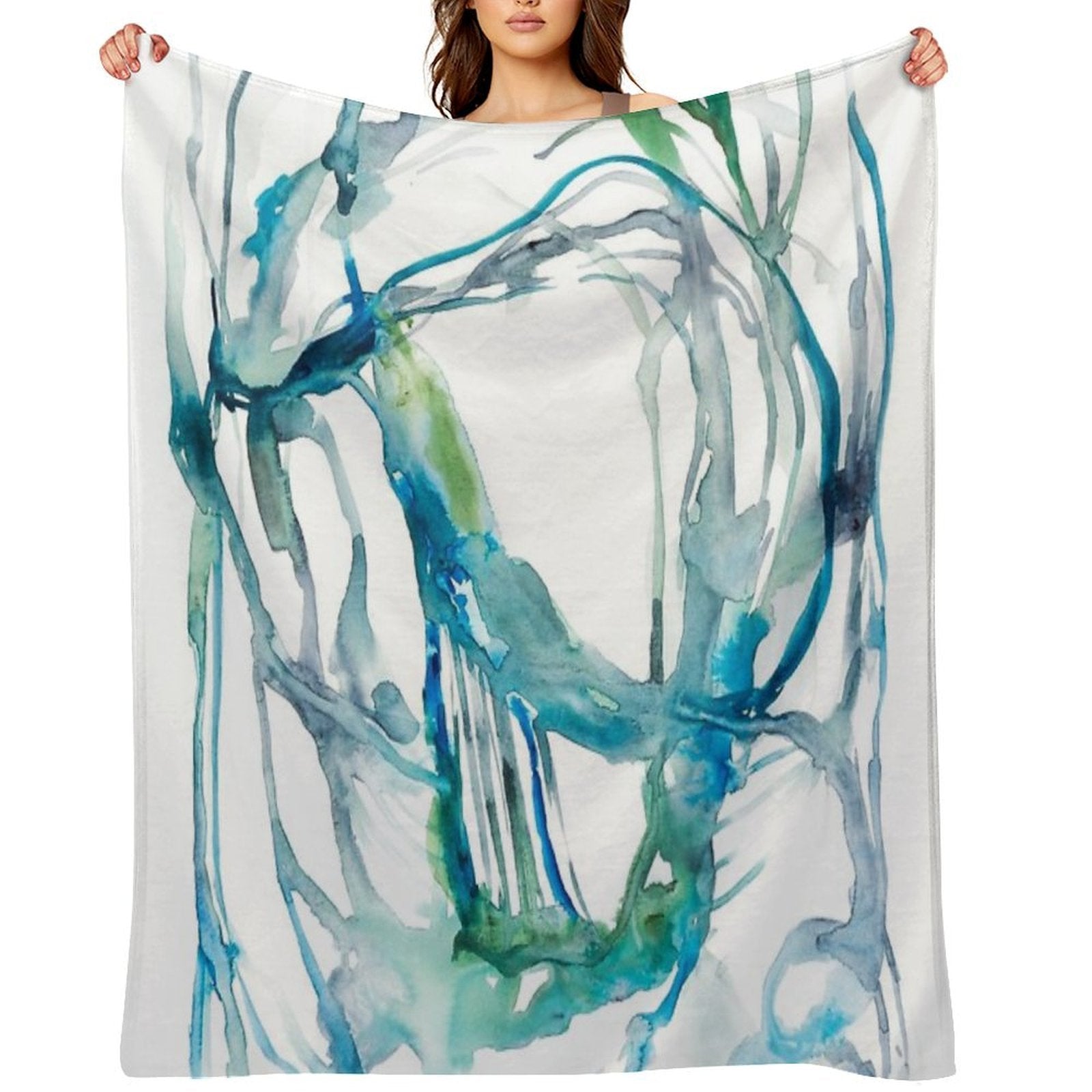 Blue Abstract Watercolor Painting Sustainable Throw Blanket