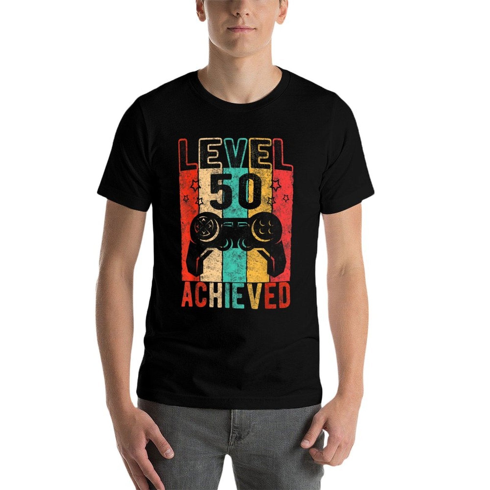Birthday Chops - 50th Birthday Level 50 Achieved, Distressed Retro Black Unisex Adult  High-quality Stitching T-Shirt