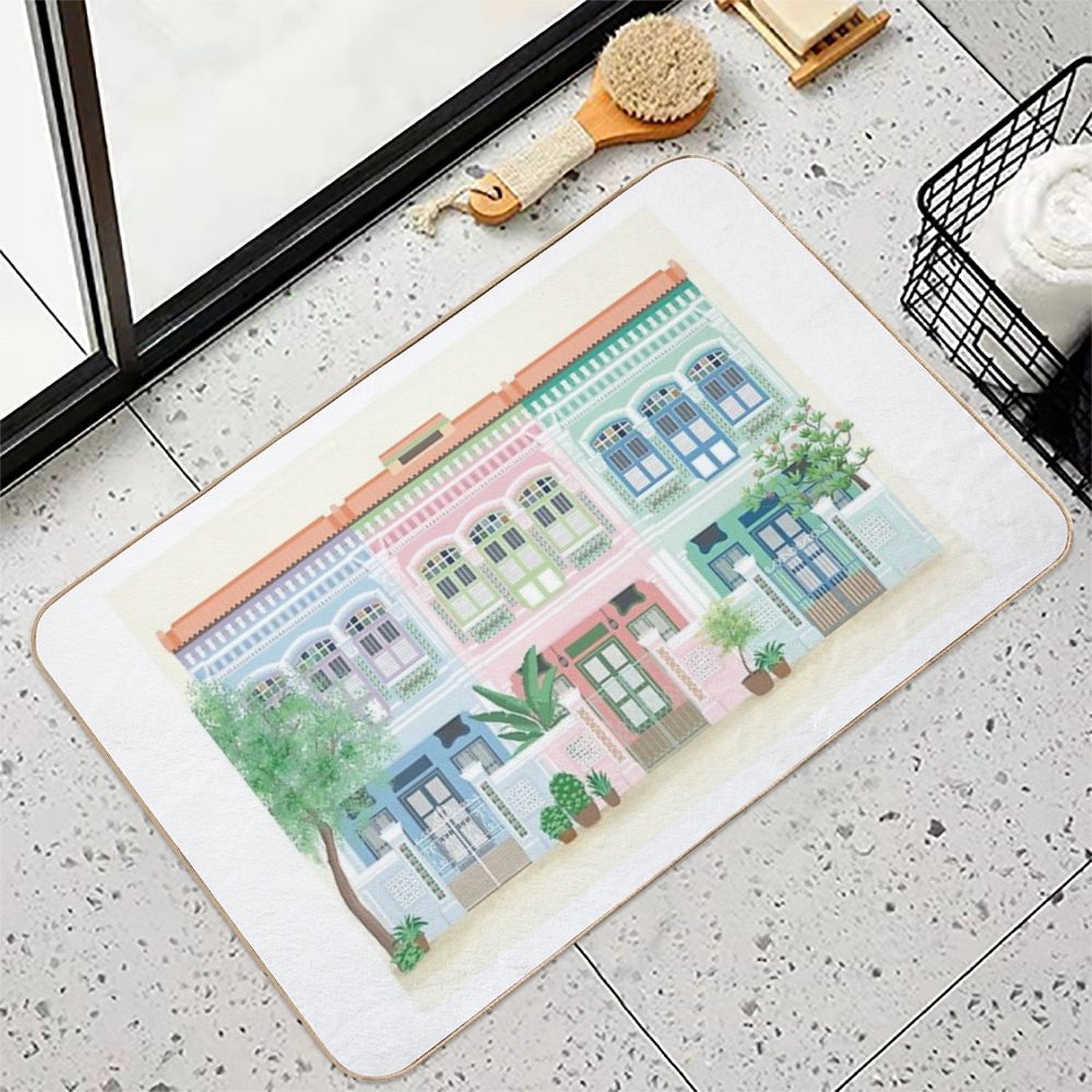 Peranakan Shophouses in Singapore  Multi-Purpose Bath Mat