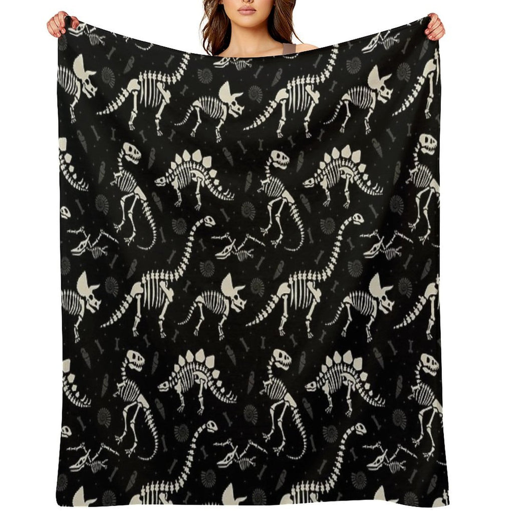 Dinosaur Fossils in Black Travel-friendly Throw Blanket