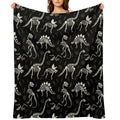 Dinosaur Fossils in Black Travel-friendly Throw Blanket