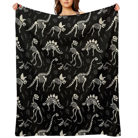 Dinosaur Fossils in Black Travel-friendly Throw Blanket