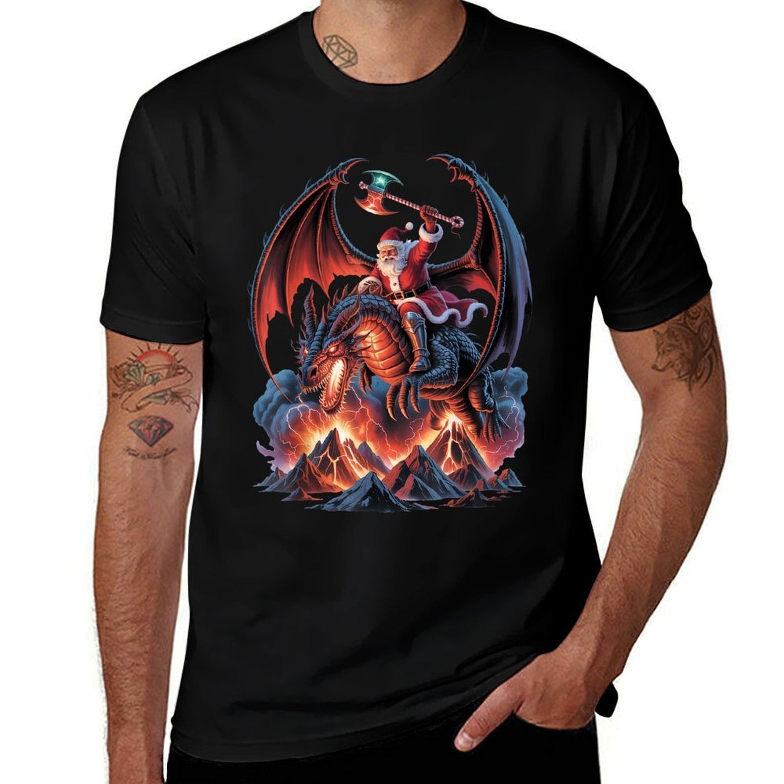 Epic Christmas Fantasy - MMO Mystic Santa Riding Dragon  Affordable Price T-Shirt