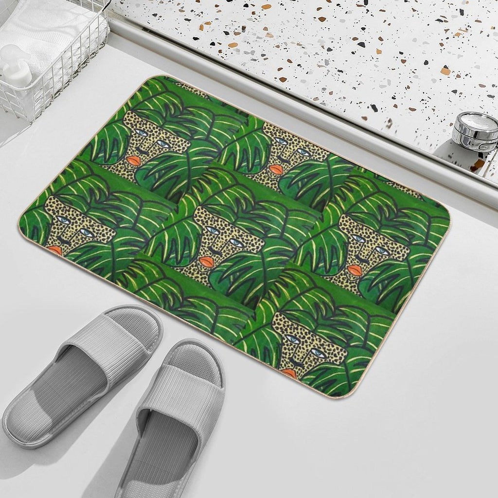 Cheetah On Green Leaves  Toxin-Free Bath Mat