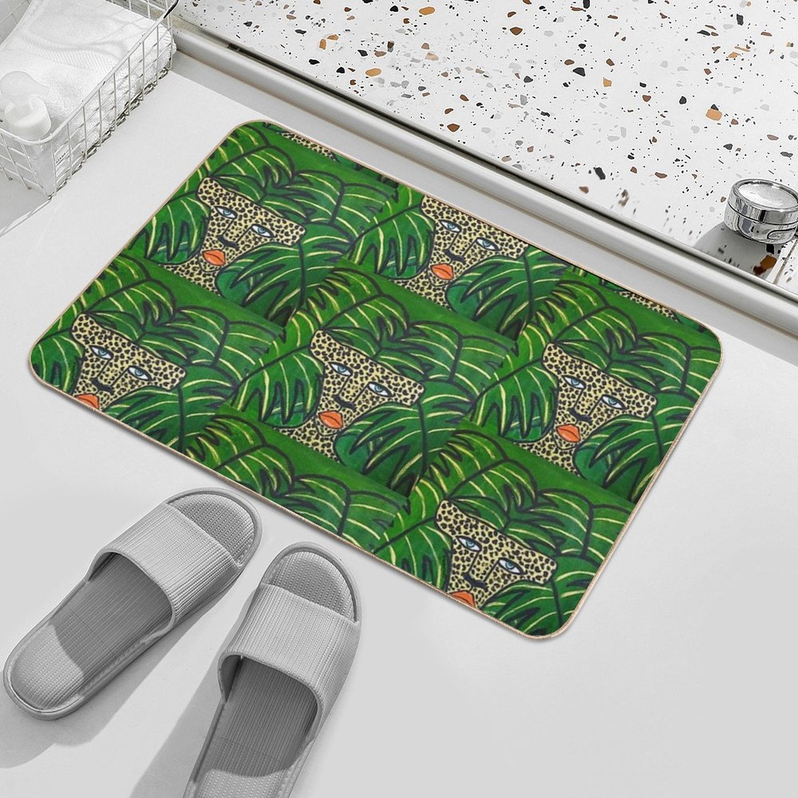 Cheetah On Green Leaves  Toxin-Free Bath Mat