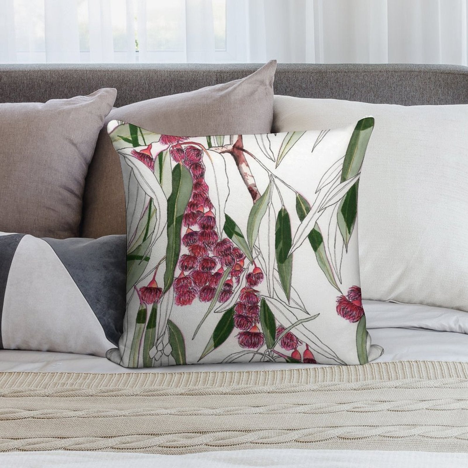 Flowering Gum Pink Australian Eucalyptus Leaves Soft Anti-Pilling Throw Pillow
