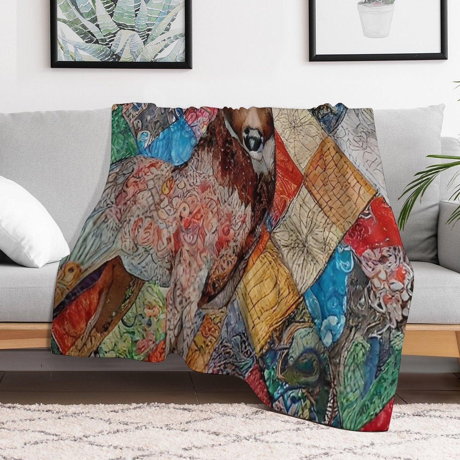 Rustic Deer Simulated Quilt Pattern Machine-washable Throw Blanket