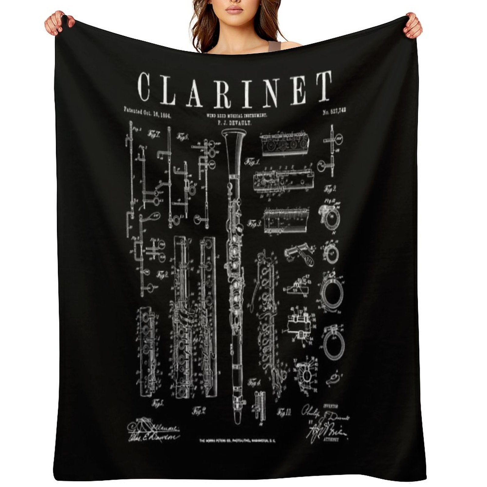 Clarinet Vintage Patent Clarinetist Drawing Print Eco-conscious Throw Blanket