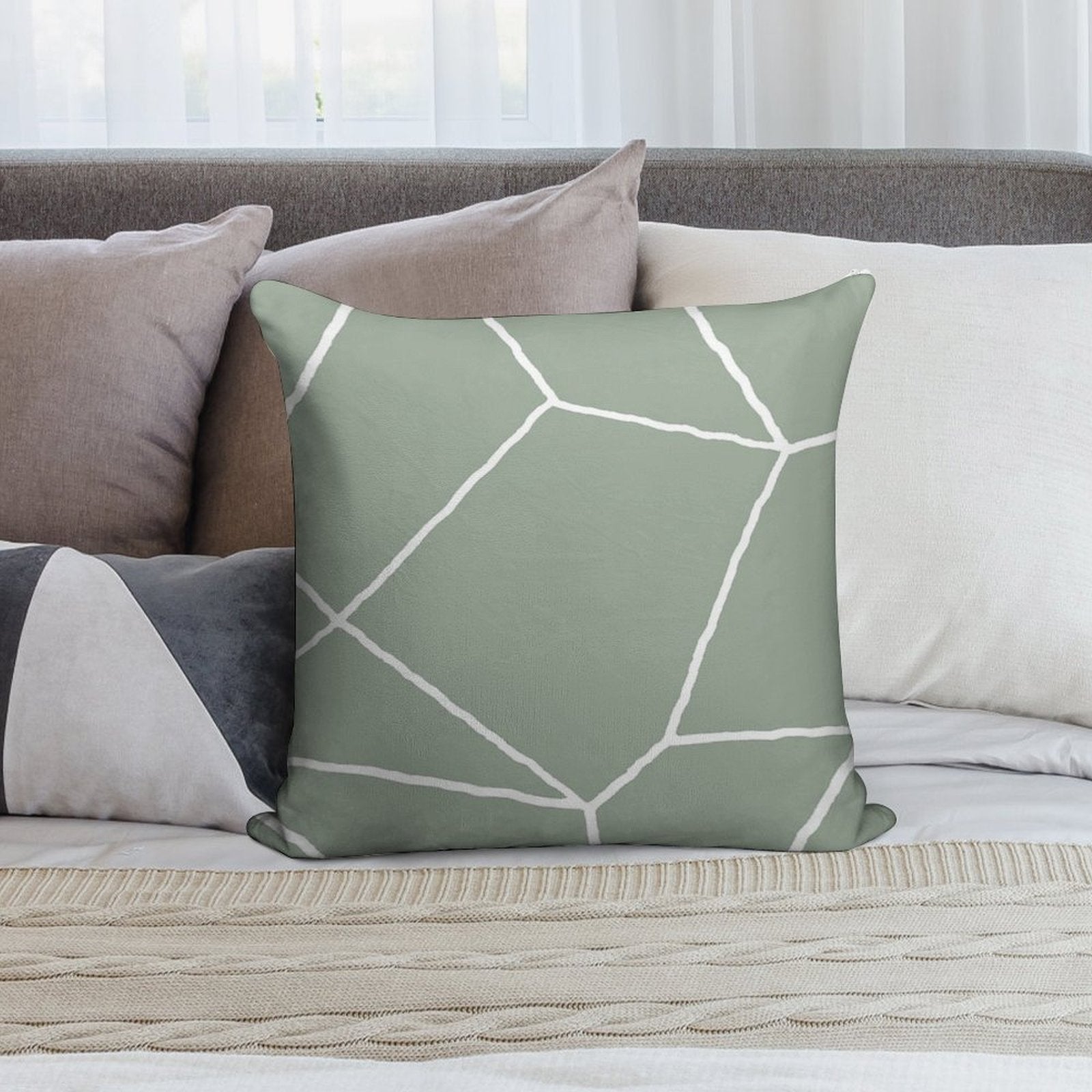 Geometric Sage Green Throw Pillow Soft Short Plush Fabric Throw Pillow