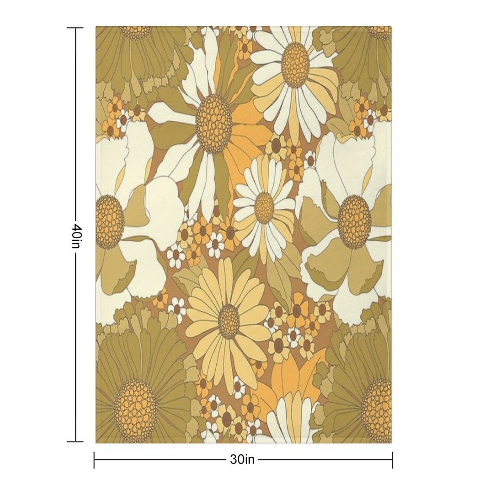 Brown, Orange, Ivory & Green Vintage Flower Pattern Durable Throw Blanket