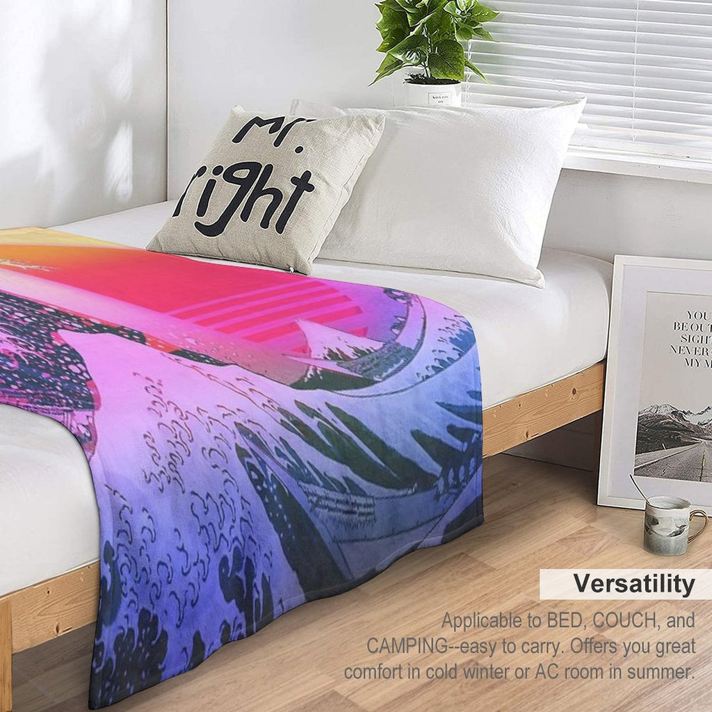 Great Wave Off Kanagawa Vaporwave Retro Aesthetic Travel-friendly Throw Blanket