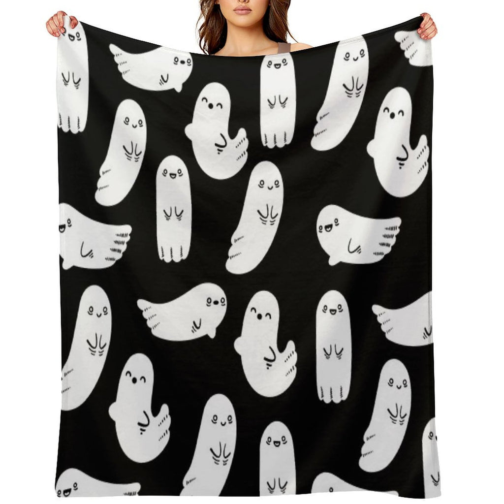 Cute And Spooky Black And White Ghosts Eco-conscious Throw Blanket