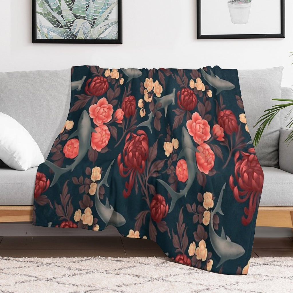 Botanical Shark (Red And Blue) Quick-dry Throw Blanket