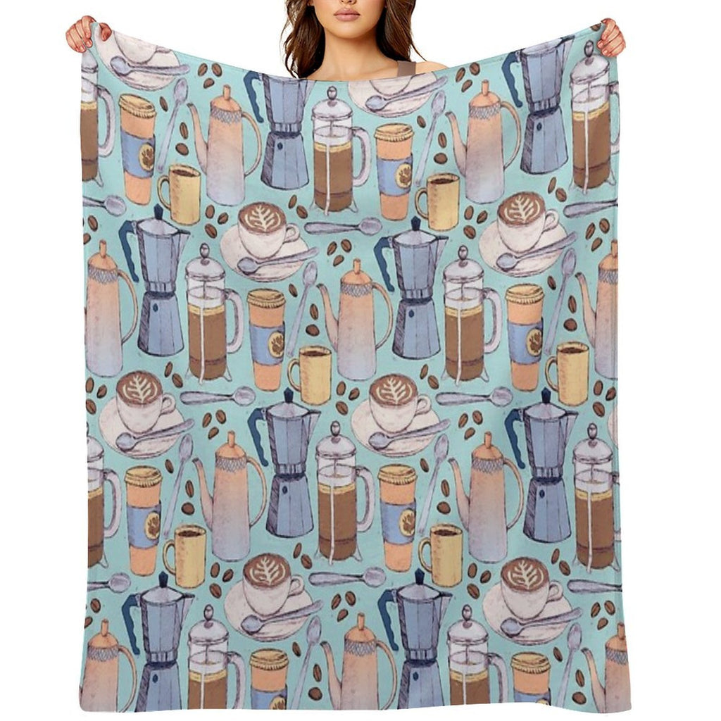 Coffee Love on Blue Shrink-resistant Throw Blanket
