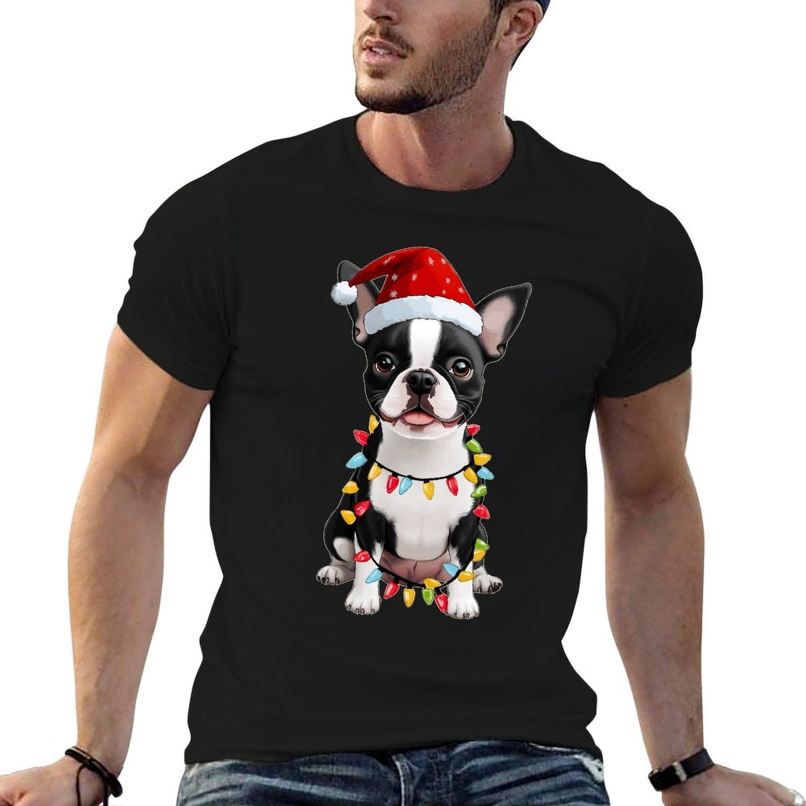 Boston Terrier Christmas Hat Xmas  Affordable Price T-Shirt