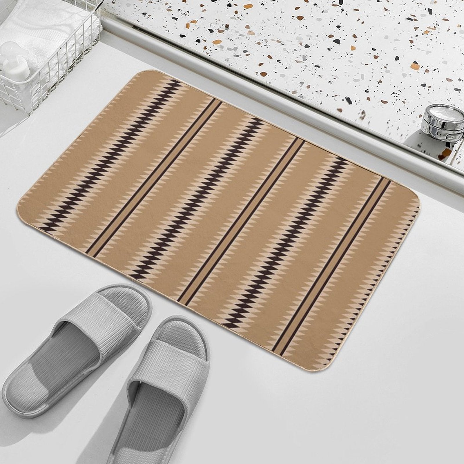 Navajo Stripes Cream And Black  Slip-Resistant Bath Mat