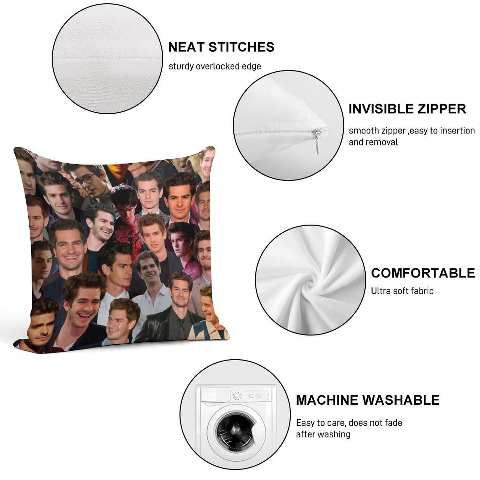 Andrew Garfield Photo Collage Soft Bedroom Essential Throw Pillow