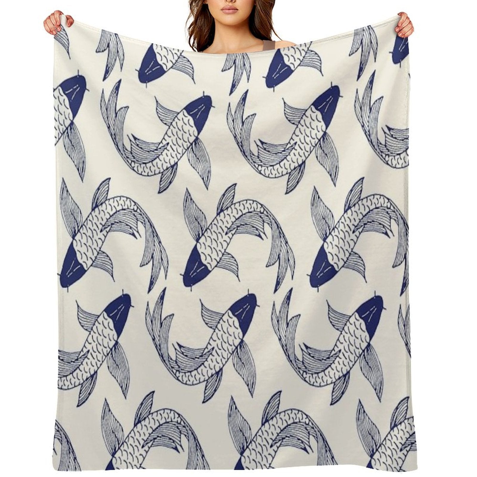 Japanese Koi Fish Pattern Compact Throw Blanket
