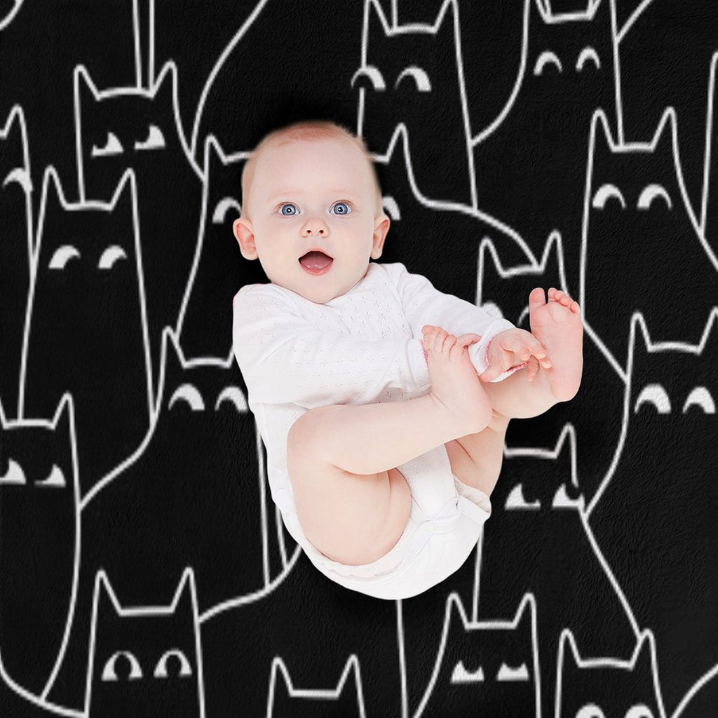 Suspicious Cats (Minimal White Linework Version) Versatility Throw Blanket