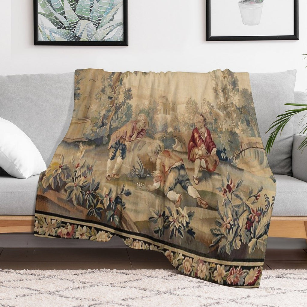 Aubusson  Antique French Tapestry Print Multi-functional Throw Blanket