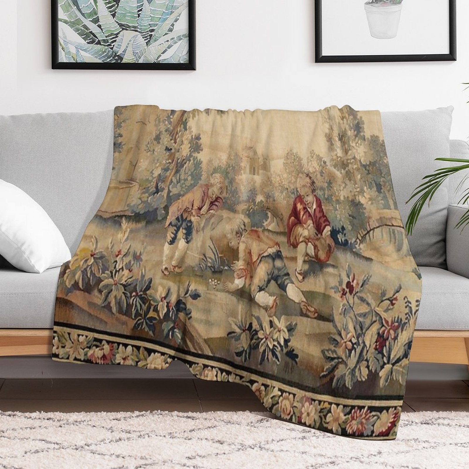 Aubusson  Antique French Tapestry Print Multi-functional Throw Blanket