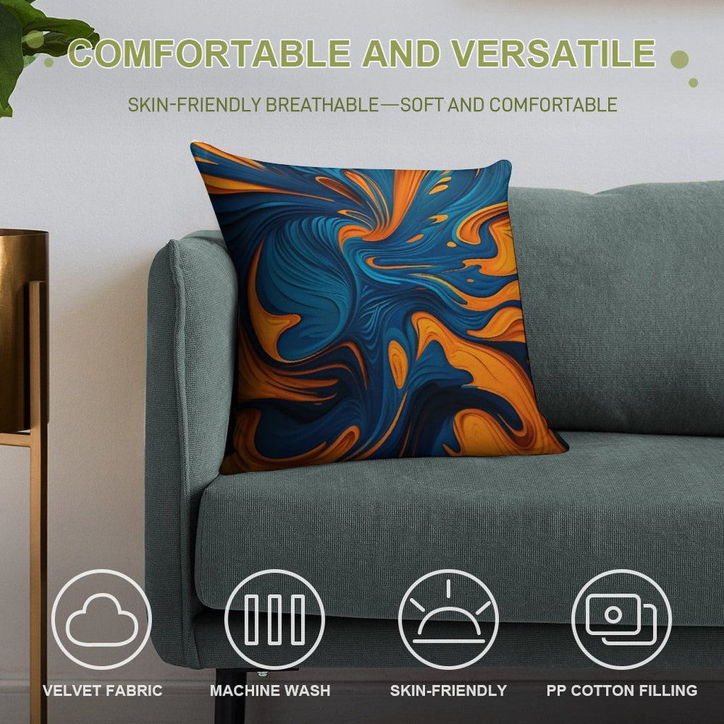 Oil Paint Orange And Blue Pattern Soft Luxury Feel Throw Pillow