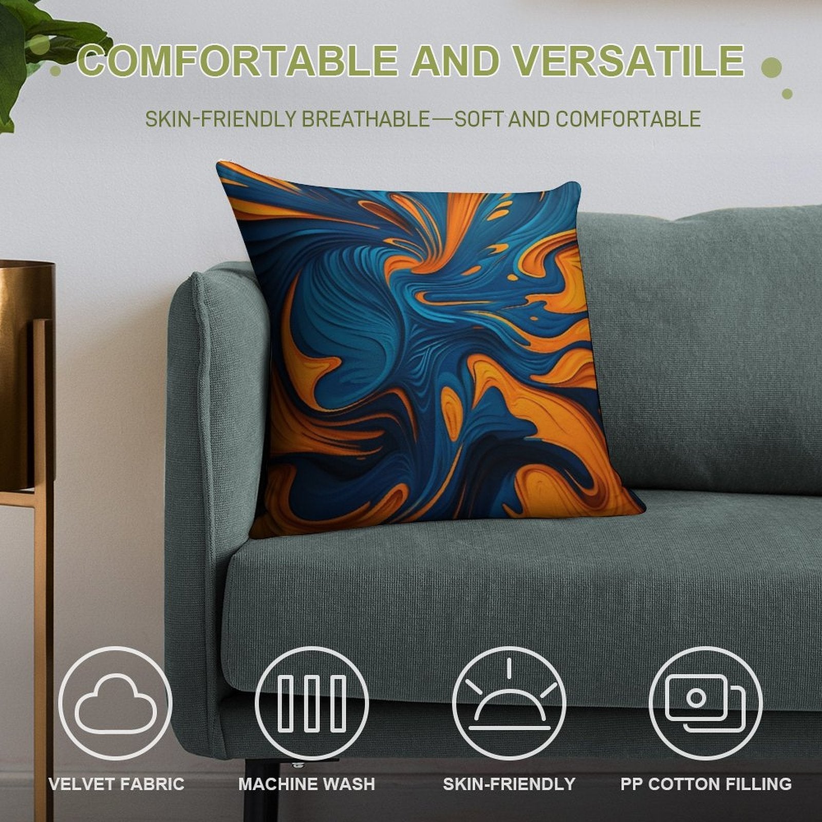 Oil Paint Orange And Blue Pattern Soft Luxury Feel Throw Pillow