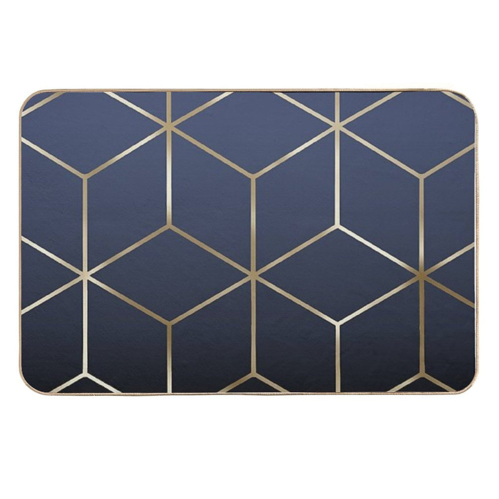 Gold Cubes on Navy Blue  Dirt-Trapping Bath Mat