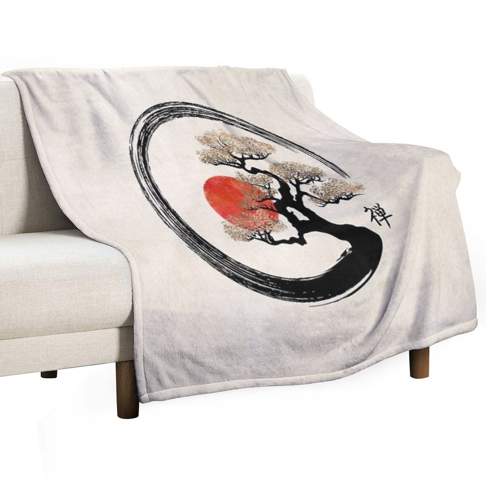 Enso Circle And Bonsai Tree on Canvas Sustainable Throw Blanket