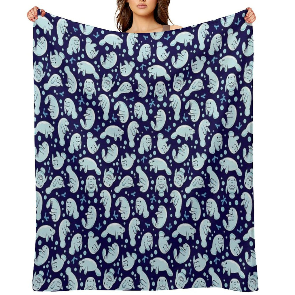 Cute Manatee Pattern - Blue Underwater Pattern Compact Throw Blanket