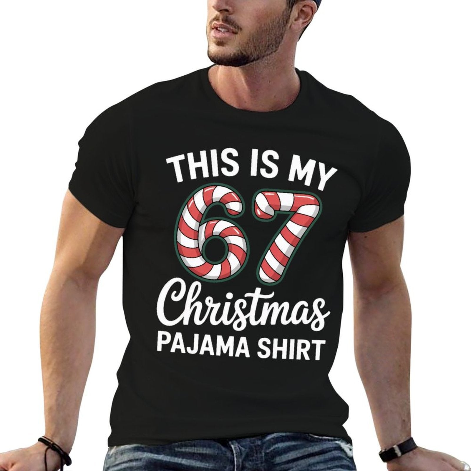 67 Christmas Pajama Funny 6-7 Meme 6 7 Holiday  Ribbed Collar T-Shirt