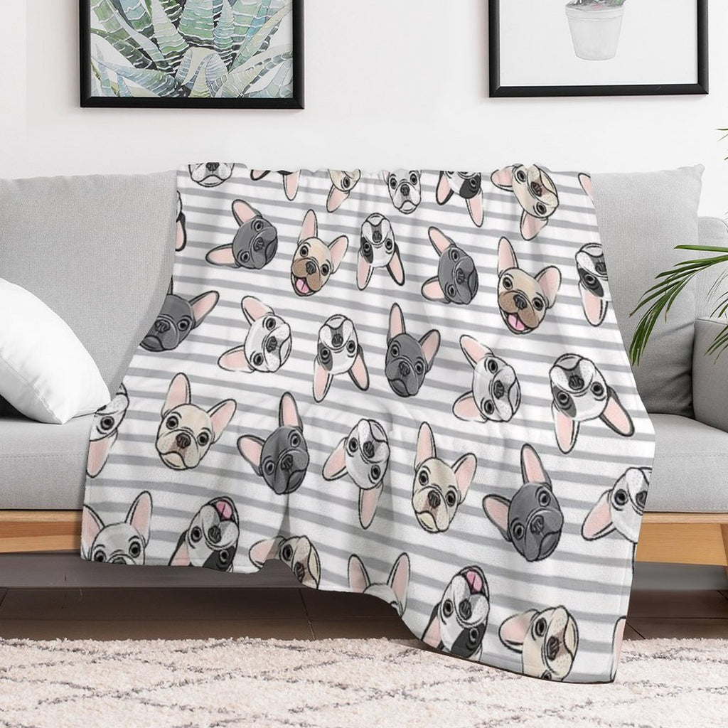 All The Frenchies - Grey Stripes - Cute French Bulldogs All-season Throw Blanket