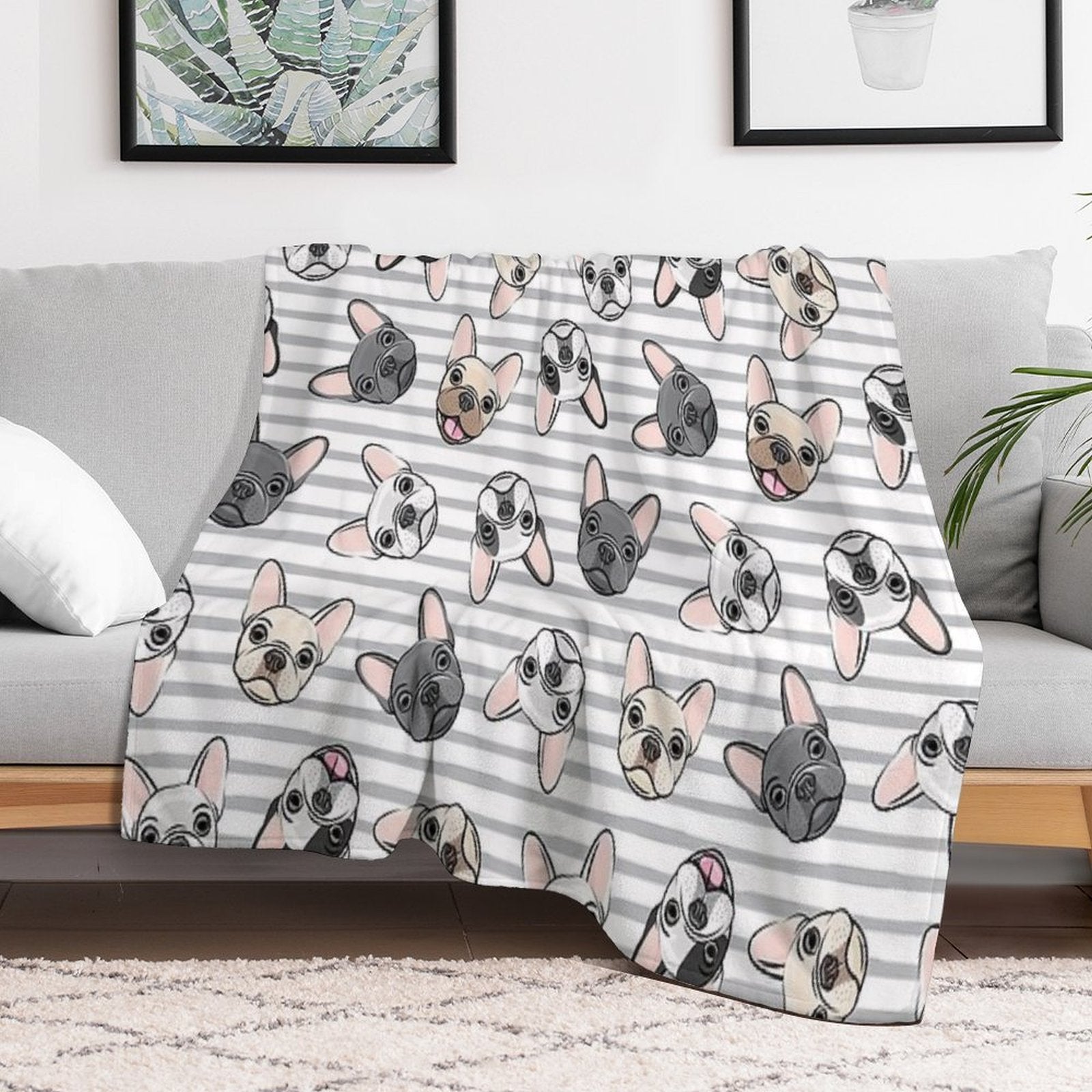All The Frenchies - Grey Stripes - Cute French Bulldogs All-season Throw Blanket