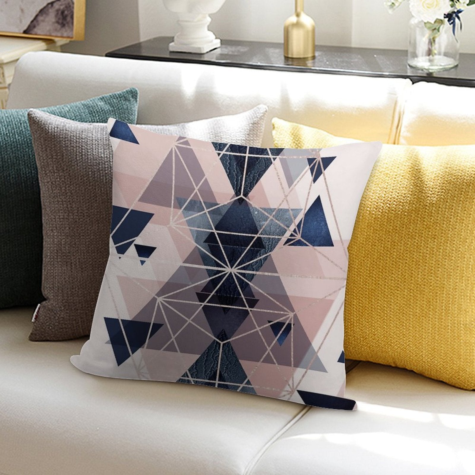 Blush Navy Geometric Soft Multiple Sizes Throw Pillow