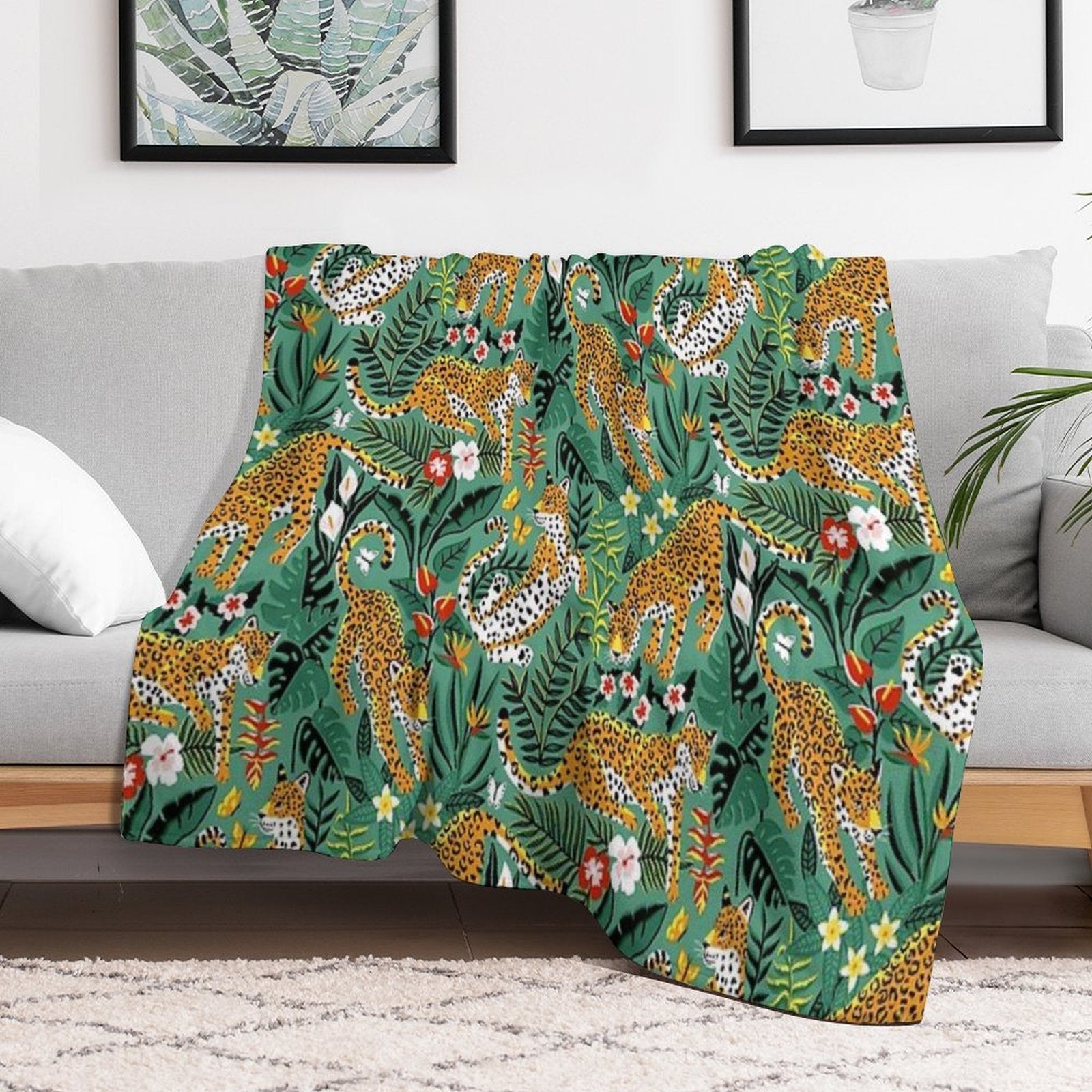 Dancing Jaguar Jungle - Green All-season Throw Blanket