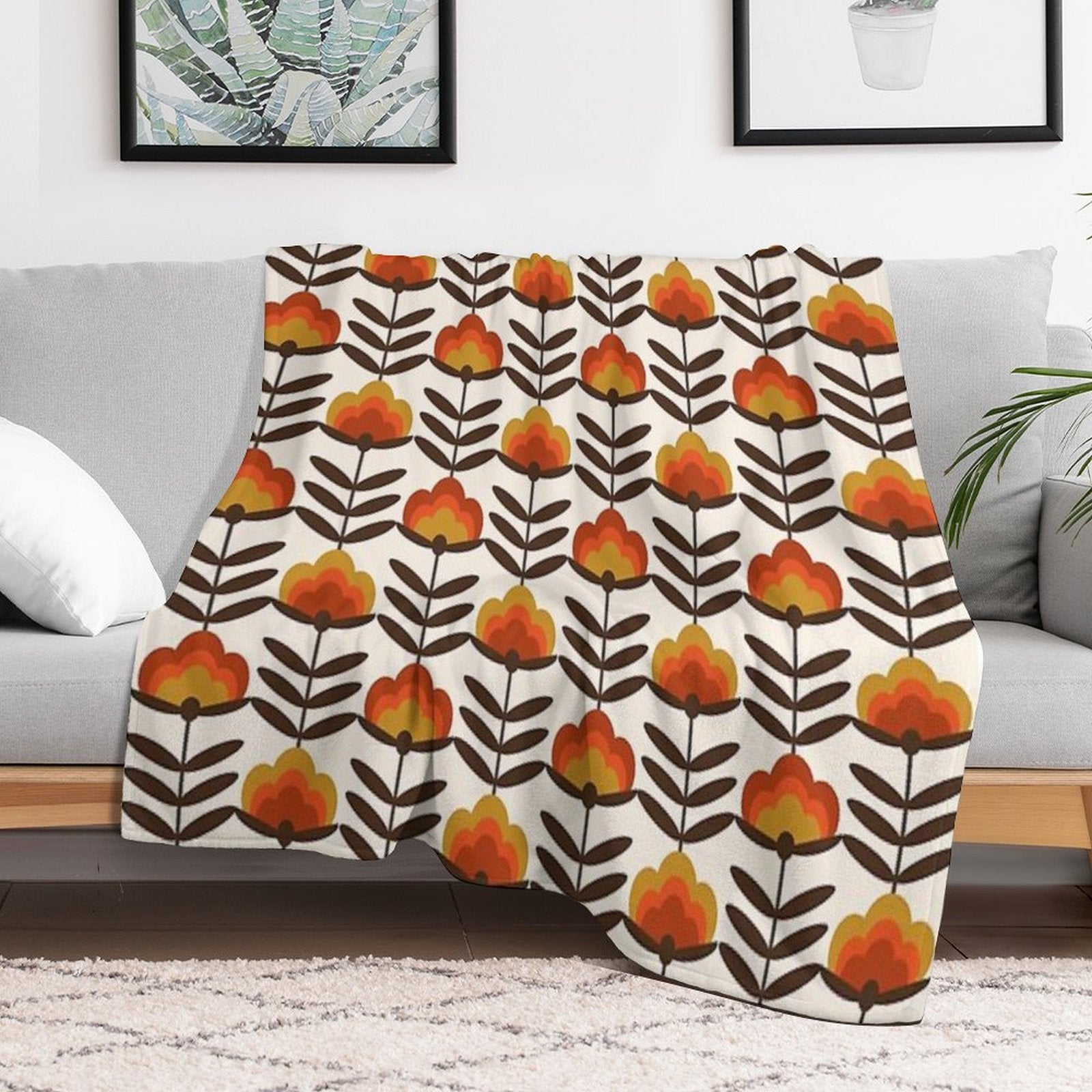 Boogie - Retro Florals Minimal Trendy 70s Style Throwback Flower Pattern Versatility Throw Blanket