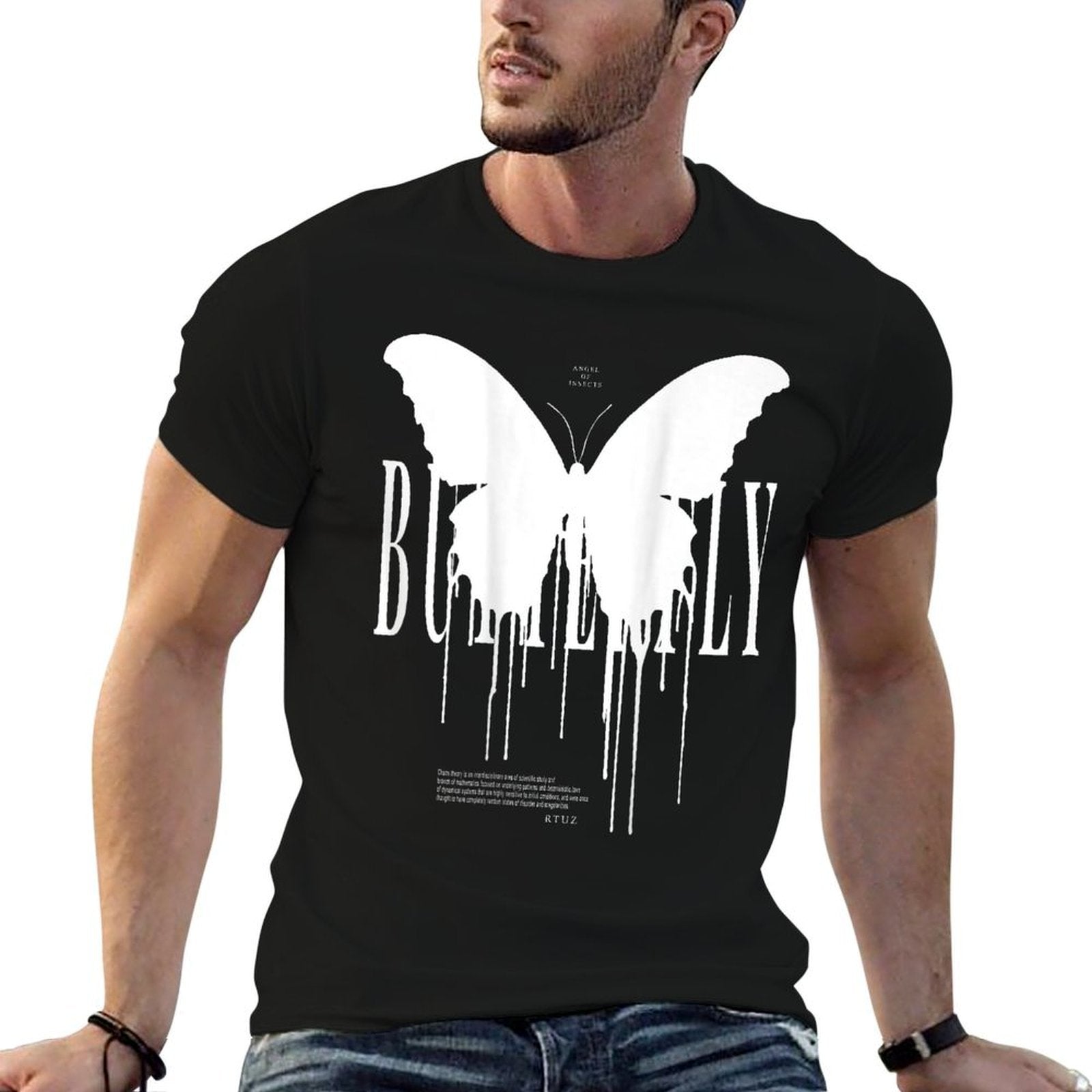 Back Print Streetwear Hip Hop Retro Vintage Moth Butterfly  Polyester Blend T-Shirt