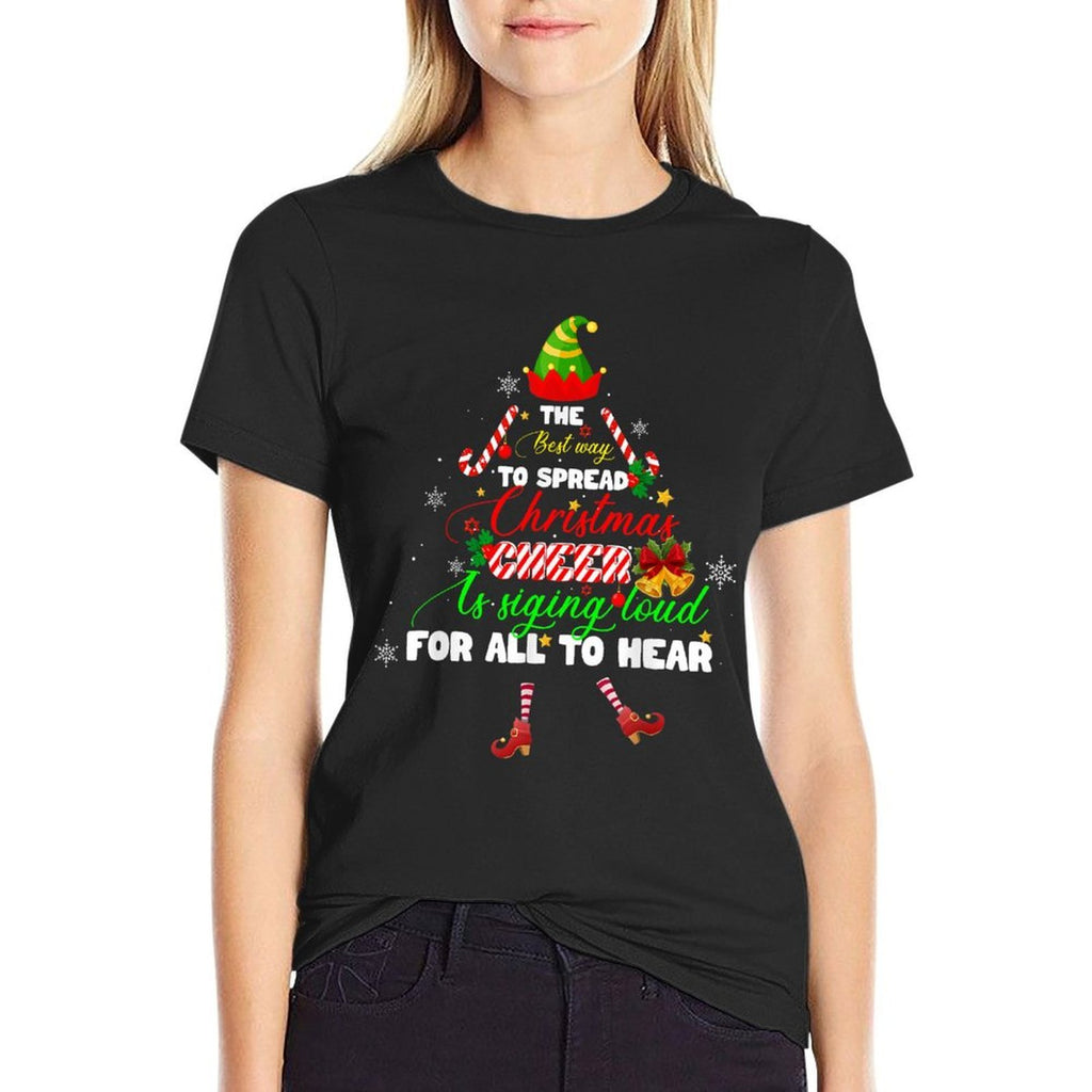 Spread Christmas Cheer Is Singing Loud Elf Pajamas Xmas  Ribbed Collar T-Shirt