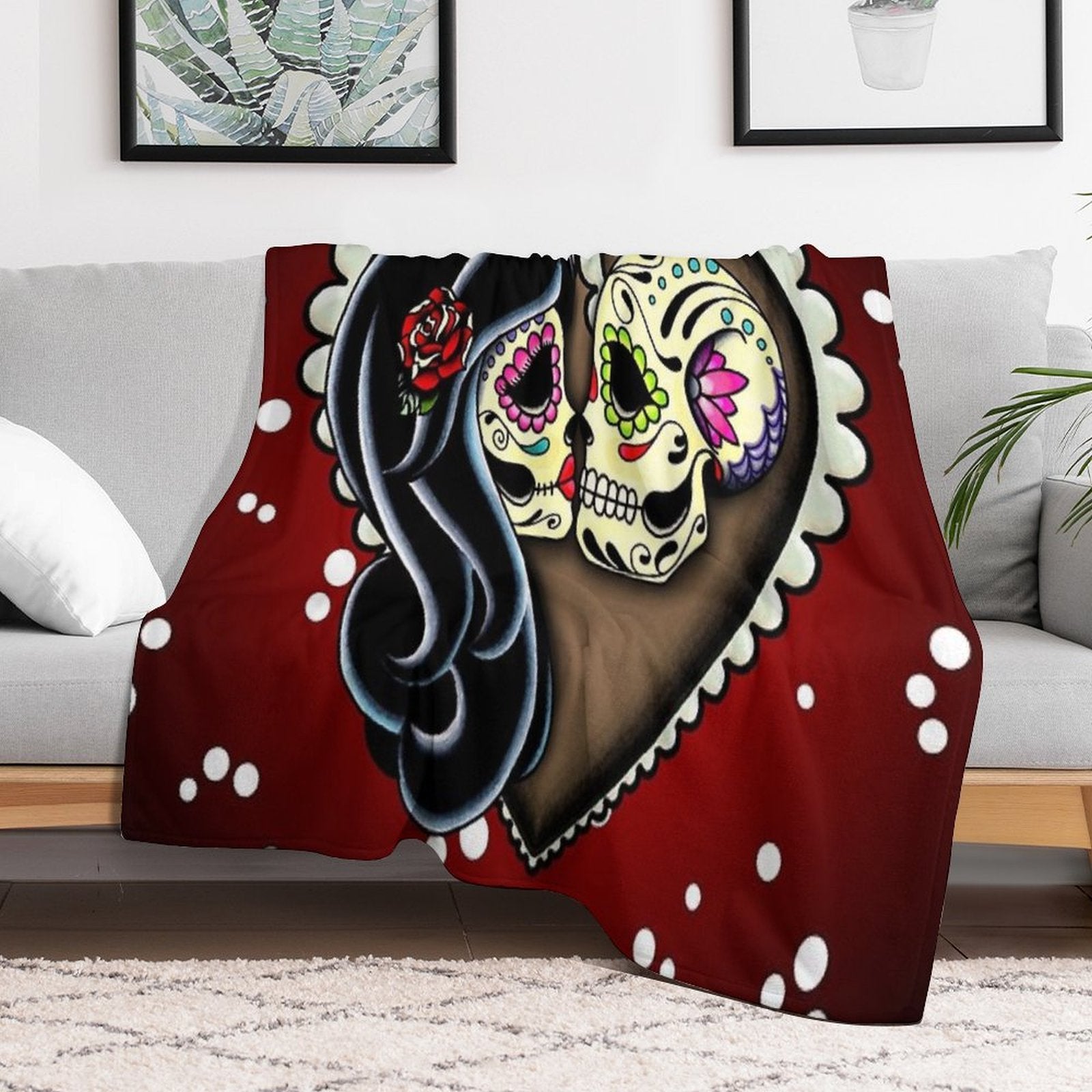 Ashes - Day of The Dead Couple - Sugar Skull Lovers Quick-dry Throw Blanket
